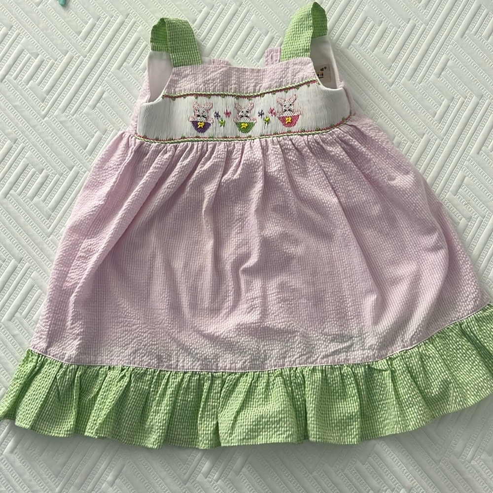 Smocked sear sucker Easter dress size 3T